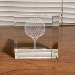 3D Hologram Laser Etched Crystal Golf Ball Tee Block Paperweight 2 1/4 Inch